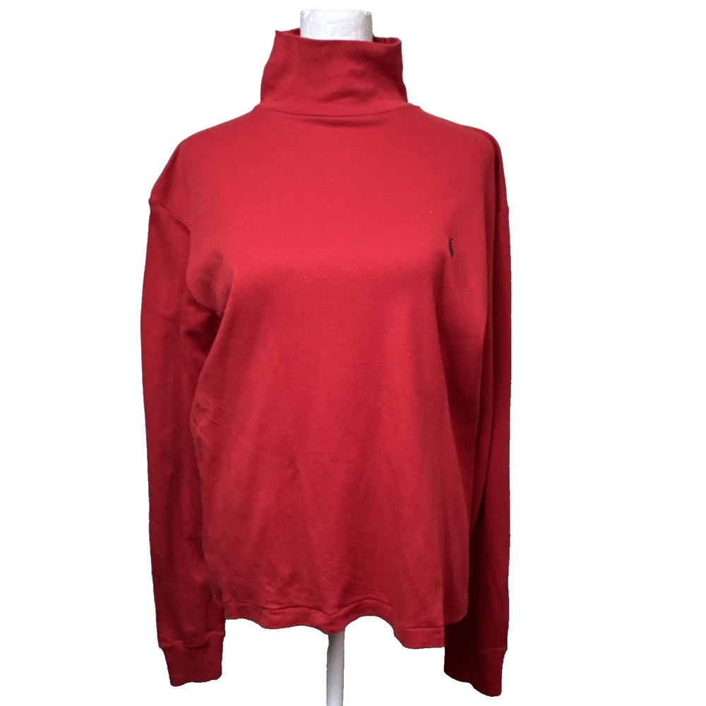 Vtg Ralph Lauren Sport Red Mock Neck Turtleneck Sweater Top L Old Money Coquette